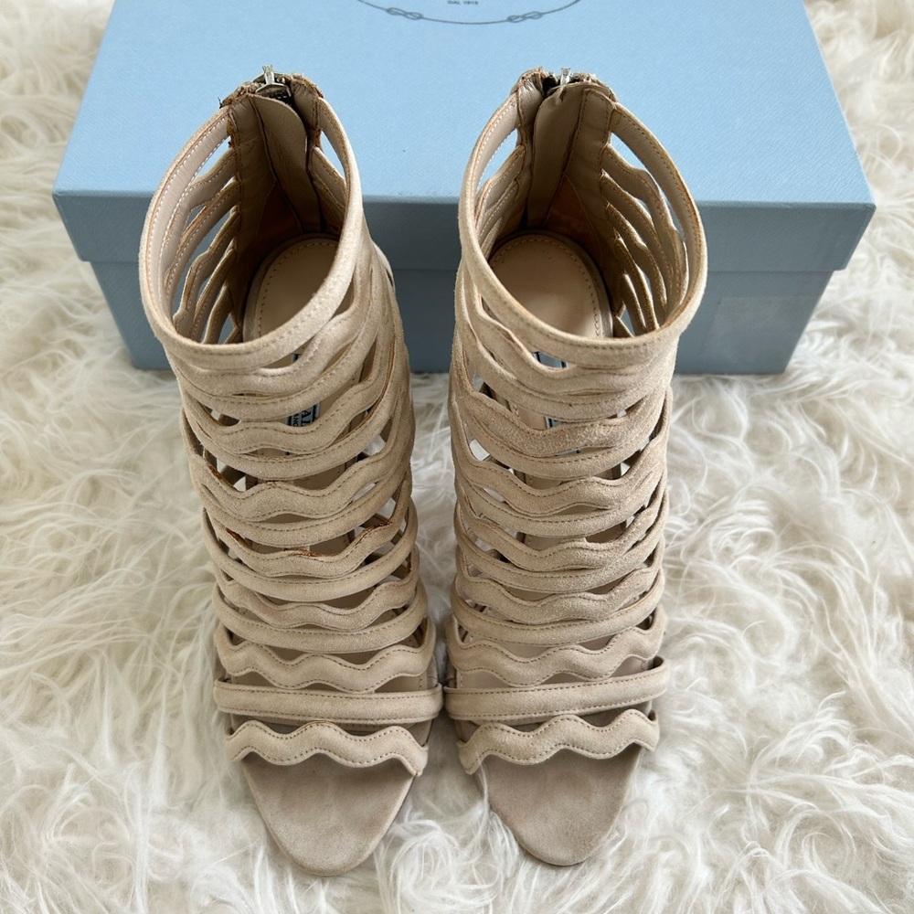 Prada Wavy Suede Caged Heels sz 39 - Picture 3 of 6